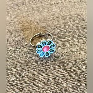 Vintage women’s adjustable size orange, green sparkle retro flower gum ball ring